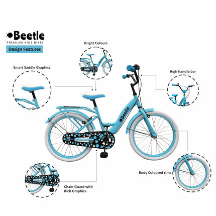 Beetle Panache 20T Kids Cycle with 12 Inches Steel Frame for 6 to 10 Year olds, Turquoise Blue, Unisex 