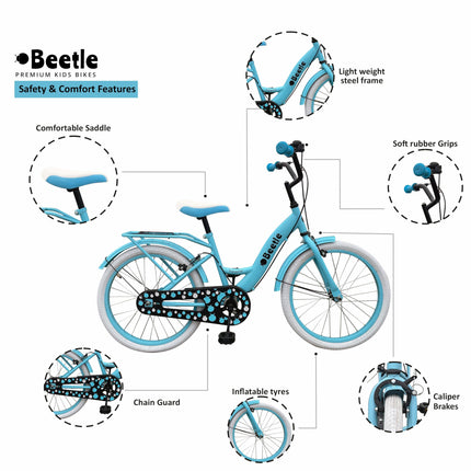Beetle Panache 20T Kids Cycle with 12 Inches Steel Frame for 6 to 10 Year olds, Turquoise Blue, Unisex 
