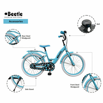 Beetle Panache 20T Kids Cycle with 12 Inches Steel Frame for 6 to 10 Year olds, Turquoise Blue, Unisex 