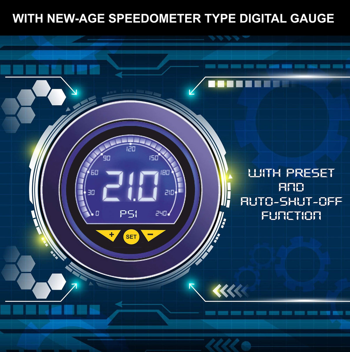 Bergmann Typhoon Digital Heavy-Duty Metal Tyre Inflator with Auto Cut-Off & LED Light (BCT-150D) 