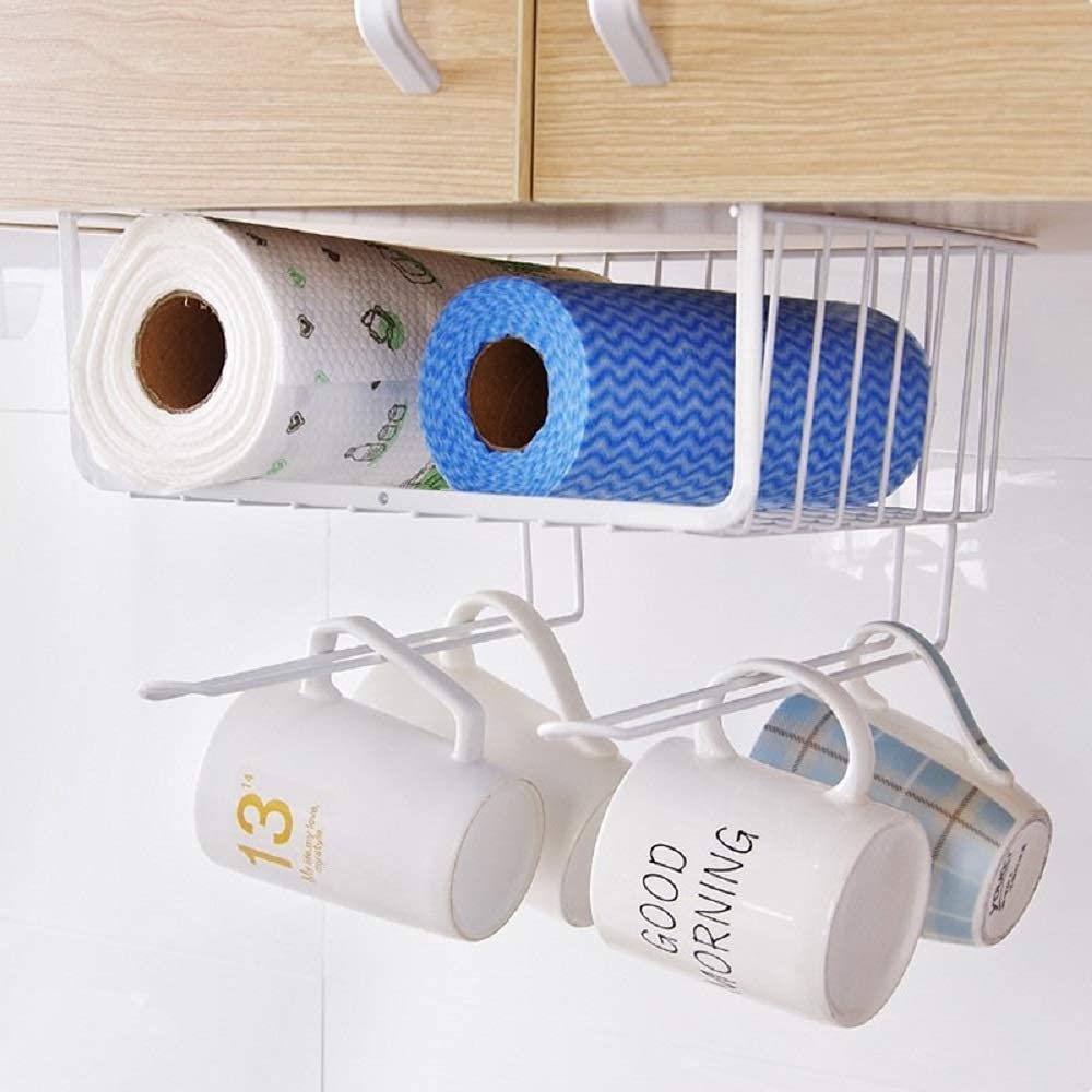 Bianco 12 Inch Multifunctional Kitchen Storage Basket Under Cabinet Storage Shelf Basket Wire Rack Organizer Versatile Durable Space Saving Convenient White Standard Pack of 1 