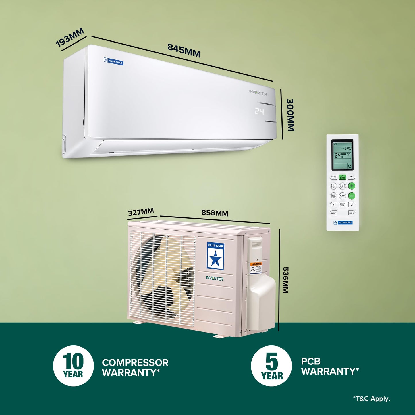 Blue Star 1.3 Ton 3 Star, 60 Months Warranty, Inverter Split AC (Copper,Convertible 5 in 1 Cooling, Auto Defrost, Multi Sensors, Dust Filters, Blue Fins, IC315YNU,White) 