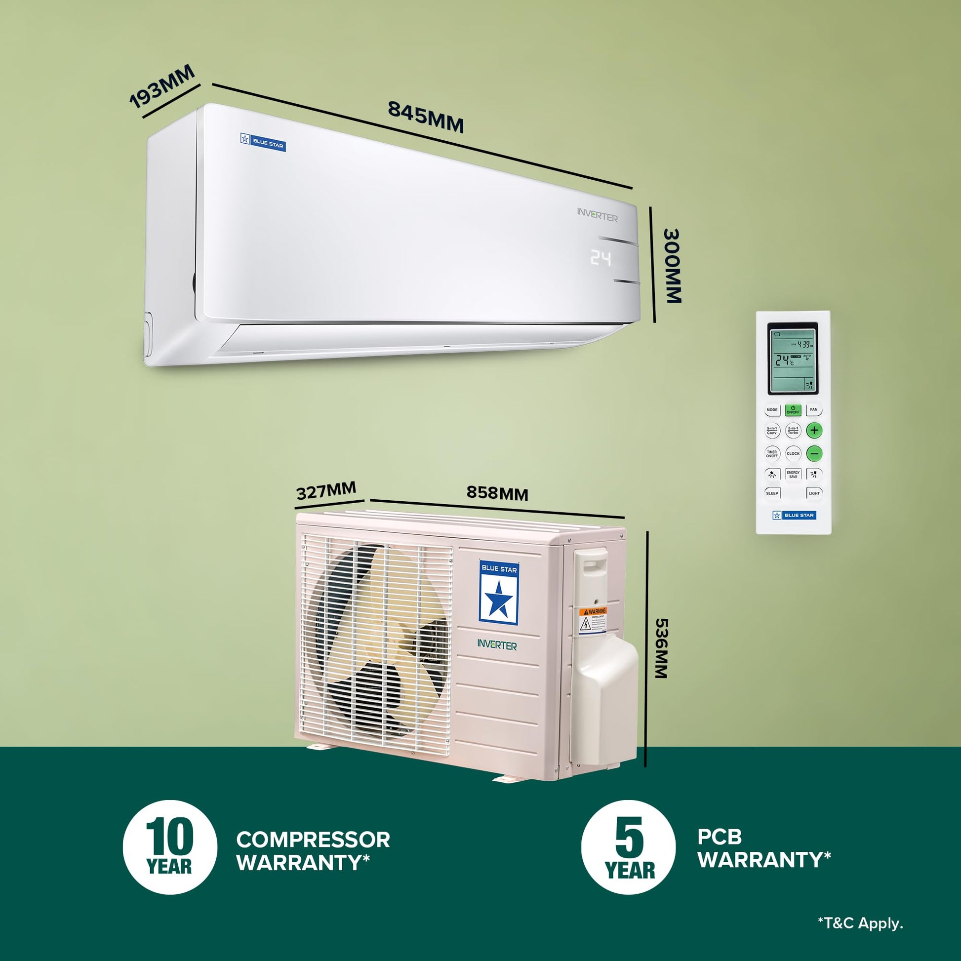 Blue Star 1.3 Ton 3 Star, 60 Months Warranty, Inverter Split AC (Copper,Convertible 5 in 1 Cooling, Auto Defrost, Multi Sensors, Dust Filters, Blue Fins, IC315YNU,White) 