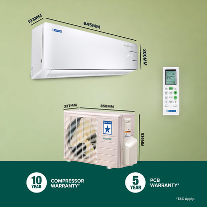 Blue Star 1.3 Ton 3 Star, 60 Months Warranty, Inverter Split AC (Copper,Convertible 5 in 1 Cooling, Auto Defrost, Multi Sensors, Dust Filters, Blue Fins, IC315YNU,White) 