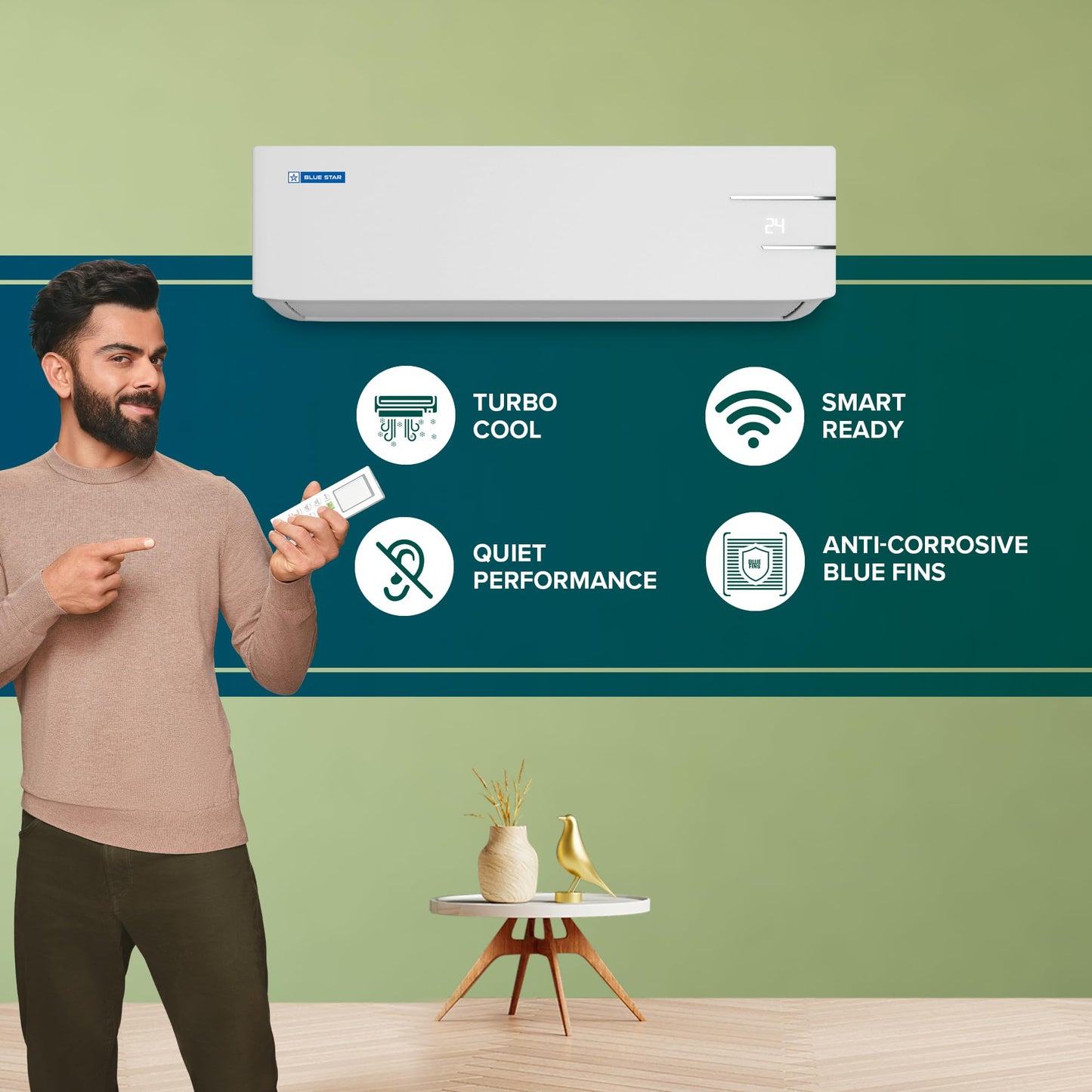 Blue Star 1.5 Ton 3 Star, 60 Months Warranty, Inverter Split AC (Copper, 5 in 1 Convertible, Turbo Cool, Energy Saver, Blue Fins, ID318YKU, 2024 Model, White) 