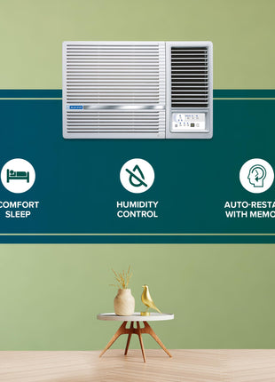 Blue Star 1.5 Ton 3 Star Fixed Speed Window AC (Copper, Turbo Cool, Fan Modes-Auto/High/Medium/Low, Hydrophilic Blue Fins, Dust Filters, Self-Diagnosis, 2024 Model, WFD318L, White) 