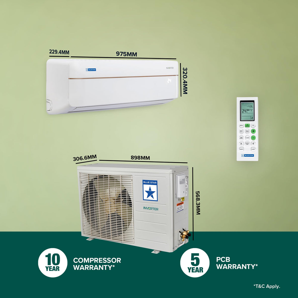 Blue Star 1.5 Ton 3 Star Hot and Cold, 60 Months Warranty, Inverter Split AC (Copper, Convertible 5 in 1 Cooling, Multi Sensors, Dust Filter, IC318VCUHC, White) 