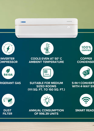 Blue Star 1.5 Ton 3 Star Hot and Cold, 60 Months Warranty, Inverter Split AC (Copper, Convertible 5 in 1 Cooling, Multi Sensors, Dust Filter, IC318VCUHC, White) 