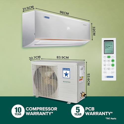 Blue Star 1.5 Ton 3 Star Hot and Cold, 60 Months Warranty, Inverter Split AC (Copper, Convertible 5 in 1 Cooling, Multi Sensors, Self Diagnosis, IC318DNUHC, White) 