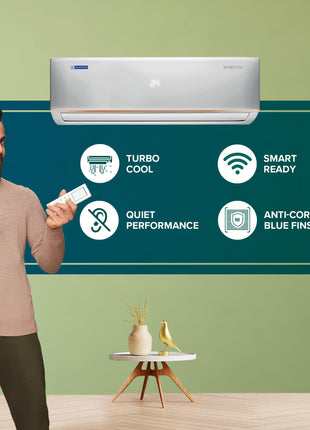 Blue Star 1.5 Ton 3 Star Hot and Cold Inverter Split AC (Copper,Convertible 5 in 1 Cooling, Smart Ready, AI Pro, Multi Sensors, Dust Filter, Blue Fins, Self Diagnosis, IC318DCUHC, White) 