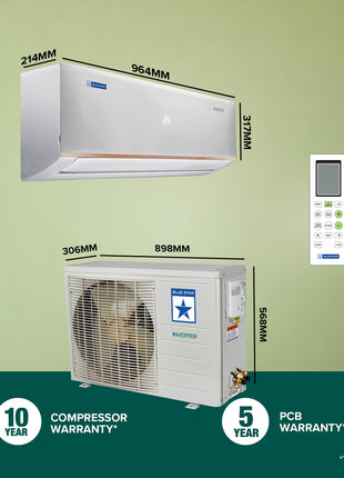 Blue Star 1.5 Ton 3 Star Hot and Cold Inverter Split AC (Copper,Convertible 5 in 1 Cooling, Smart Ready, AI Pro, Multi Sensors, Dust Filter, Blue Fins, Self Diagnosis, IC318DCUHC, White) 