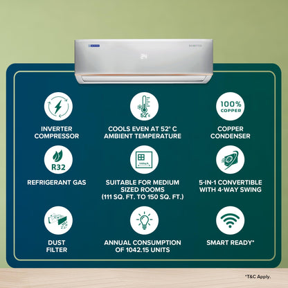 Blue Star 1.5 Ton 3 Star Hot and Cold Inverter Split AC (Copper,Convertible 5 in 1 Cooling, Smart Ready, AI Pro, Multi Sensors, Dust Filter, Blue Fins, Self Diagnosis, IC318DCUHC, White) 