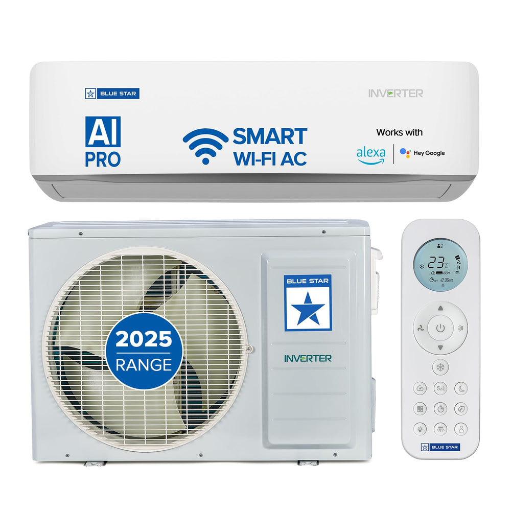 Blue Star 1.5 Ton 5 Star, 60 Months Warranty, Wi-Fi Smart Inverter Split AC (Copper, Convertible 5 in 1 Cooling, AI Pro, DigiQ Hepta Sensors, 4 Way Swing, 2025 Model, IC518ZNURS, White)