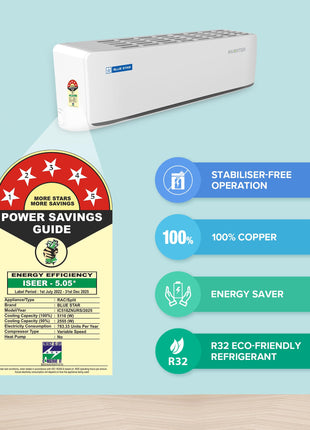 Blue Star 1.5 Ton 5 Star, 60 Months Warranty, Wi-Fi Smart Inverter Split AC (Copper, Convertible 5 in 1 Cooling, AI Pro, DigiQ Hepta Sensors, 4 Way Swing, 2025 Model, IC518ZNURS, White) 