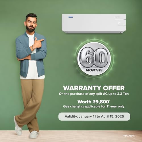 Blue Star 1.5 Ton 5 Star, 60 Months Warranty, WiFi Smart Inverter Split AC (Copper, Convertible 5 in 1 Cooling, Multi Sensors, Self Diagnosis, IC518YNURS, White) 