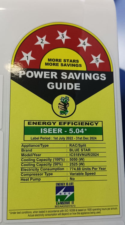 Blue Star 1.5 Ton 5 Star Convertible 5 in 1 Cooling Inverter Split AC (Copper, DigiQ Penta Sensors, Dust Filter, Blue Fins 2024 Model, IC518VNUR, White) 