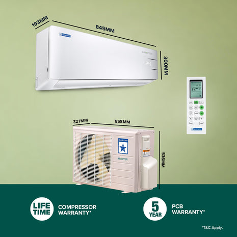 Blue Star 1 Ton 3 Star, 60 Months Warranty, Smart Inverter Split AC (Copper, Convertible 5 in 1 Cooling, Multi Sensors, Blue Fins, Self Diagnosis, ID312YNUS, White) 