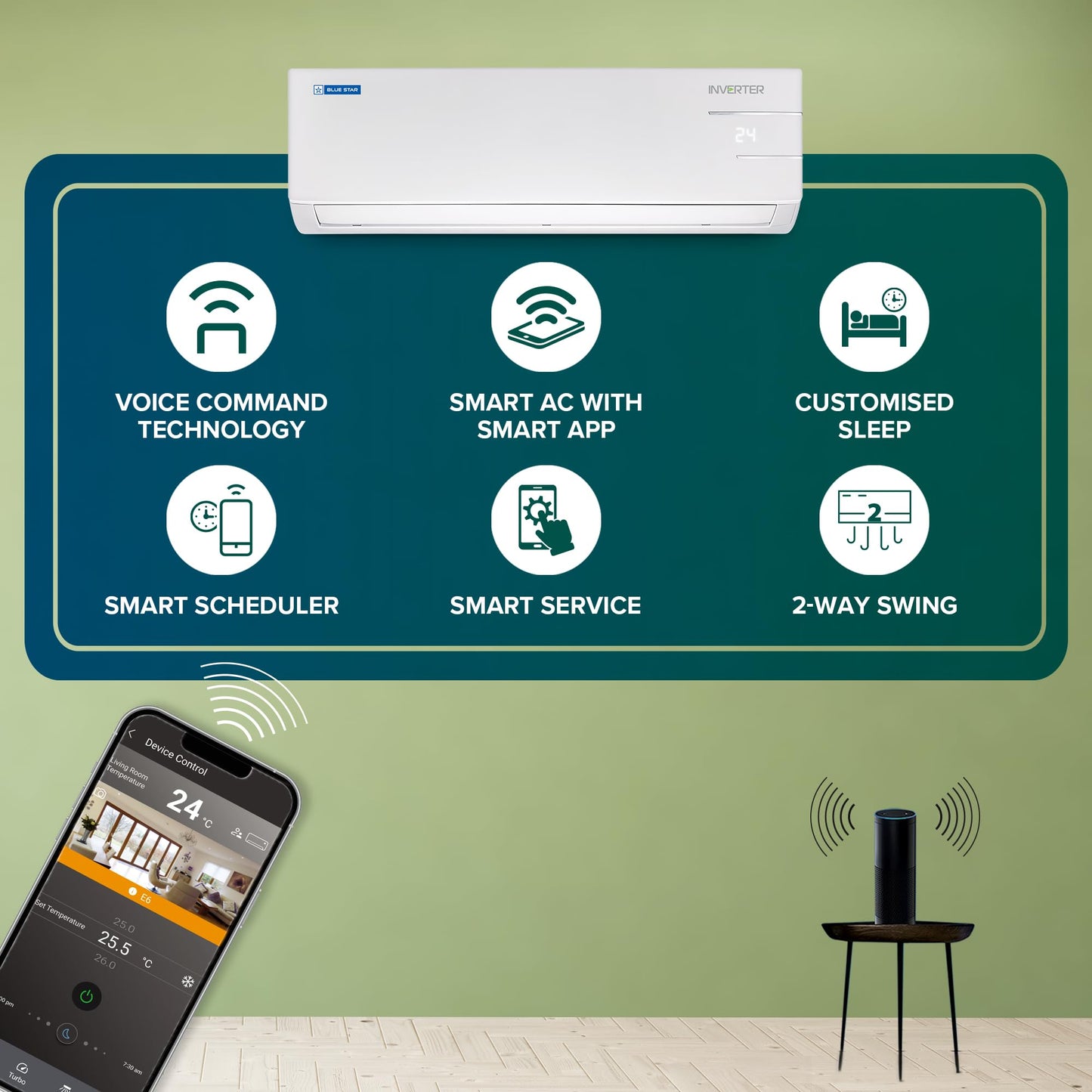 Blue Star 1 Ton 3 Star, 60 Months Warranty, Smart Inverter Split AC (Copper, Convertible 5 in 1 Cooling, Multi Sensors, Blue Fins, Self Diagnosis, ID312YNUS, White) 