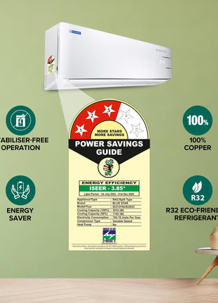 Blue Star 1 Ton 3 Star, 60 Months Warranty, Smart Inverter Split AC (Copper, Convertible 5 in 1 Cooling, Multi Sensors, Blue Fins, Self Diagnosis, ID312YNUS, White) 