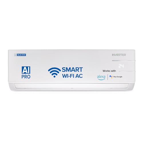 Blue Star 1 Ton 3 Star, 60 Months Warranty, Wi-Fi Smart Inverter Split AC (Copper, Convertible 5 in 1 Cooling, Voice Command, Multi Sensors, Blue Fins, Self Diagnosis, IE312YNUS, White) 