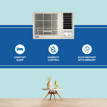 Blue Star 1 Ton 3 Star Fixed Speed Window AC (Copper, Turbo Cool, Fan Modes-Auto/High/Medium/Low, Hydrophilic Blue Fins, Dust Filters, Self-Diagnosis, WFE312L, White) 