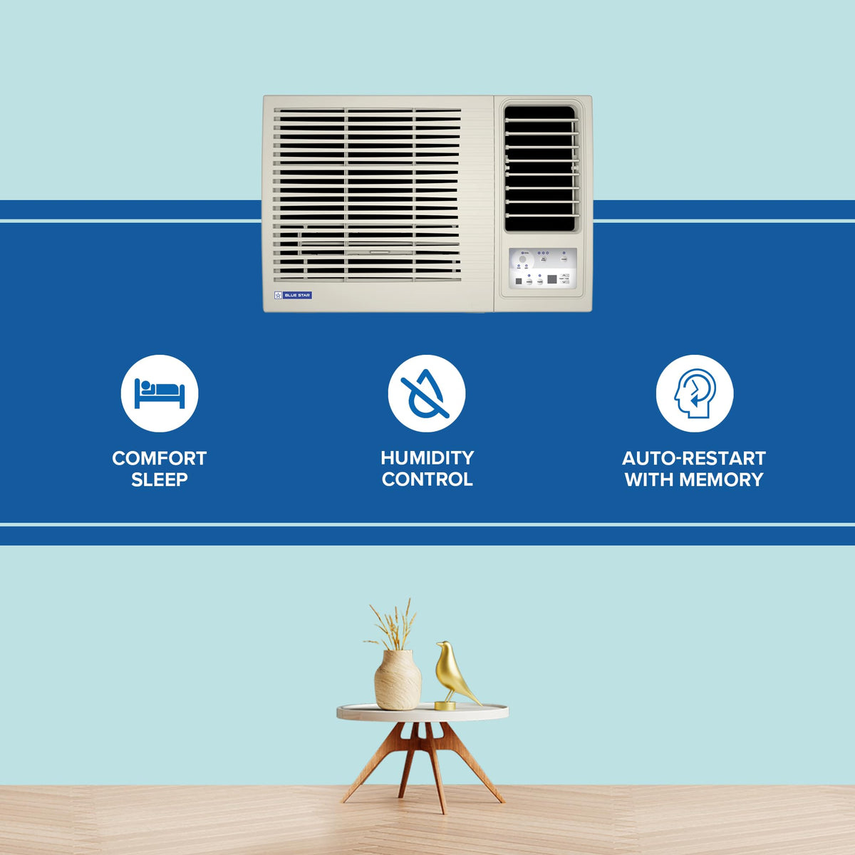 Blue Star 1 Ton 3 Star Fixed Speed Window AC (Copper, Turbo Cool, Fan Modes-Auto/High/Medium/Low, Hydrophilic Blue Fins, Dust Filters, Self-Diagnosis, WFE312L, White) 