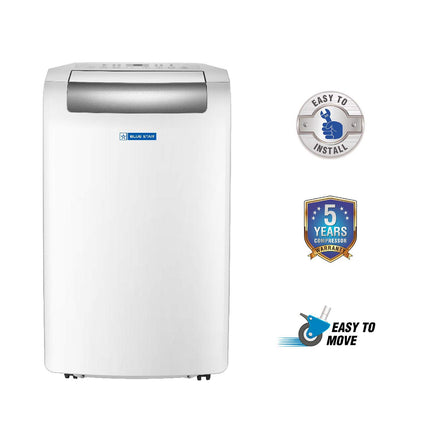 Blue Star 1 Ton Fixed Speed Portable AC (Copper, Anti Bacterial Silver Coating, Self Diagnosis, Comfort Sleep, Auto Mode, Remote Control Operations, Gold Fins, PC12DB, 2024 Model, White) 