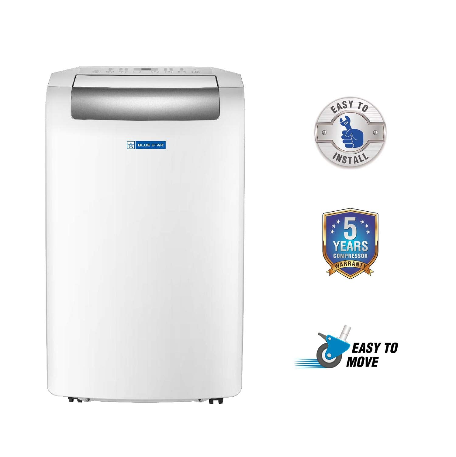 Blue Star 1 Ton Fixed Speed Portable AC (Copper, Anti Bacterial Silver Coating, Self Diagnosis, Comfort Sleep, Auto Mode, Remote Control Operations, Gold Fins, PC12DB, 2024 Model, White) 