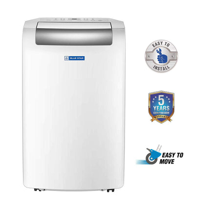 Blue Star 1 Ton Fixed Speed Portable AC (Copper, Anti Bacterial Silver Coating, Self Diagnosis, Comfort Sleep, Auto Mode, Remote Control Operations, Gold Fins, PC12DB, 2024 Model, White) 
