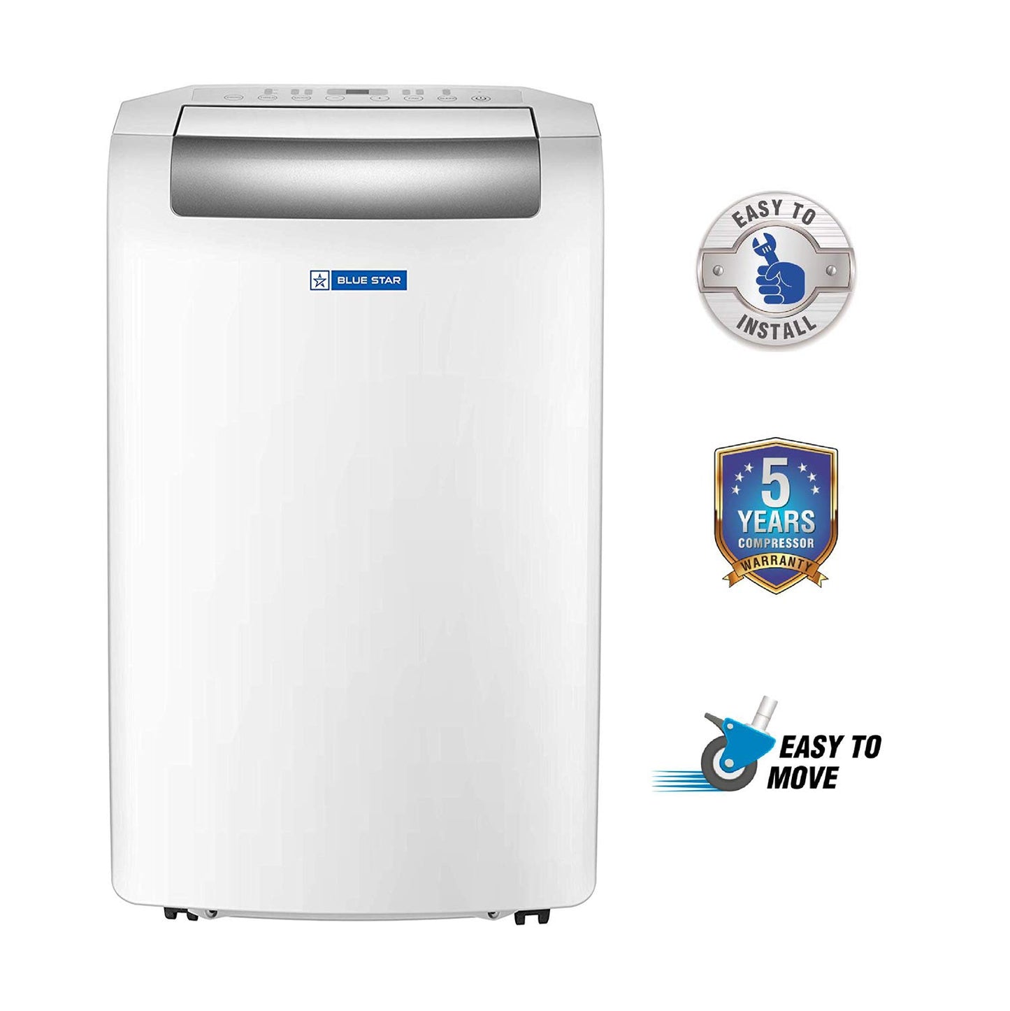 Blue Star 1 Ton Fixed Speed Portable AC (Copper, Anti Bacterial Silver Coating, Self Diagnosis, Comfort Sleep, Auto Mode, Remote Control Operations, Gold Fins, PC12DB, 2024 Model, White) 