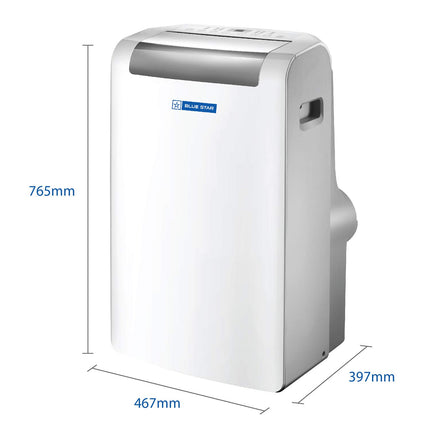 Blue Star 1 Ton Fixed Speed Portable AC (Copper, Anti Bacterial Silver Coating, Self Diagnosis, Comfort Sleep, Auto Mode, Remote Control Operations, Gold Fins, PC12DB, 2024 Model, White) 