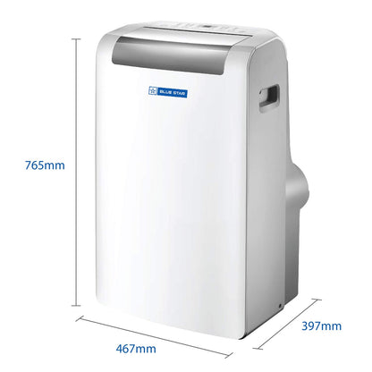 Blue Star 1 Ton Fixed Speed Portable AC (Copper, Anti Bacterial Silver Coating, Self Diagnosis, Comfort Sleep, Auto Mode, Remote Control Operations, Gold Fins, PC12DB, 2024 Model, White) 