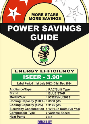 Blue Star 2 Ton 3 Star, 60 Months Warranty, Inverter Split AC (Copper, Convertible 5 in 1 Cooling, Auto Defrost, Dust Filters, Blue Fins, IC324YNU, White) 