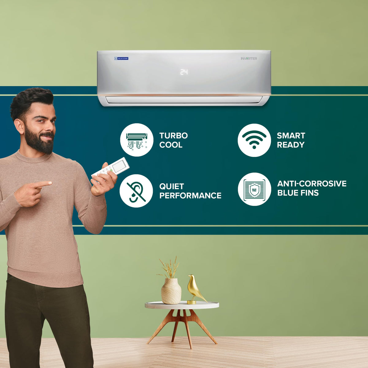 Blue Star 2 Ton 3 Star Hot and Cold Inverter Split AC (Copper, Convertible 5 in 1 Cooling, 4 Way Swing, Multi Sensors, Dust Filter, Blue Fins, Self Diagnosis, IC324DNUHC, White) 