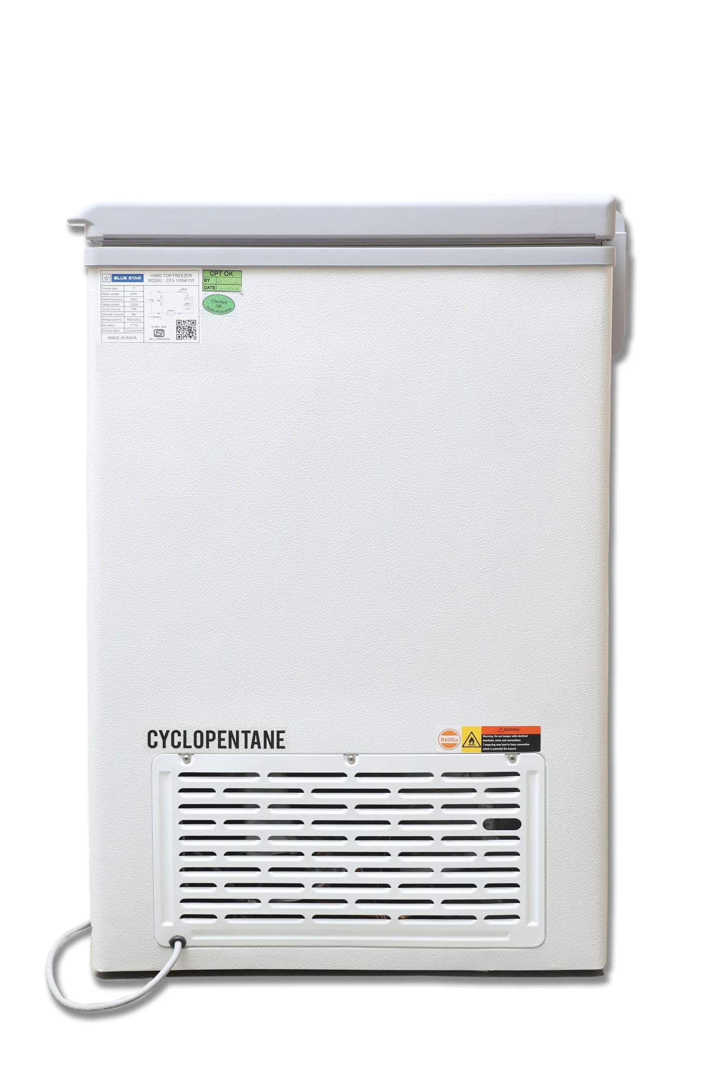 Blue Star CF3-130NEYW 130 Liter Single Door Deep Freezer (108 Liter, White, 3-star) 