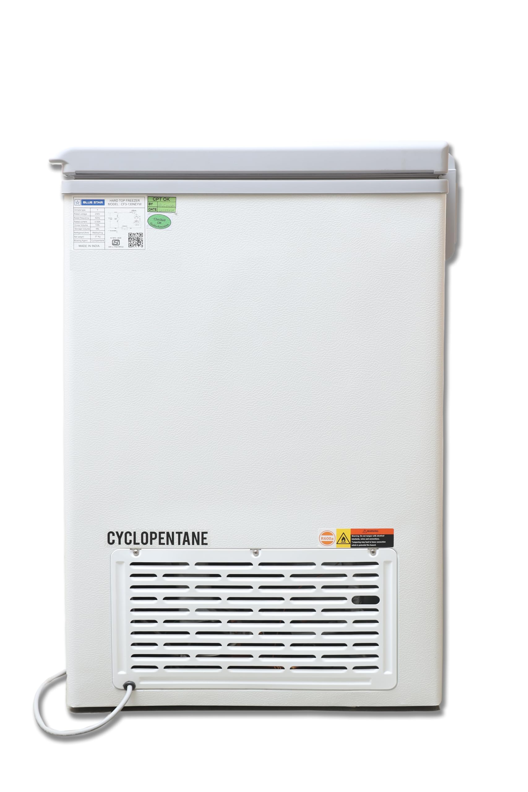 Blue Star CF3-130NEYW 130 Liter Single Door Deep Freezer (108 Liter, White, 3-star) 