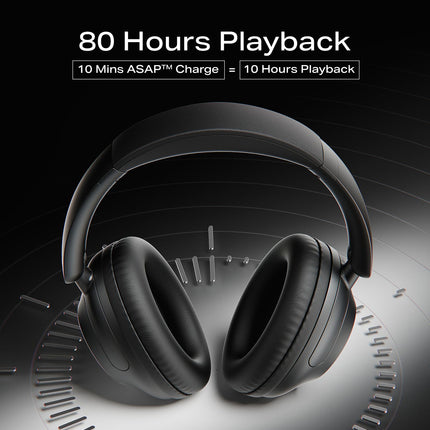 Boat New Launch Rockerz 650 Pro, Touch/Swipe Controls, Dolby Audio, 80Hrs Battery, 2Mics ENx, Fast Charge, App Support, Dual Pair, Bluetooth Over Ear Headphones with Mic (Iris Black) 