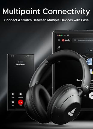 Boat New Launch Rockerz 650 Pro, Touch/Swipe Controls, Dolby Audio, 80Hrs Battery, 2Mics ENx, Fast Charge, App Support, Dual Pair, Bluetooth Over Ear Headphones with Mic (Iris Black) 