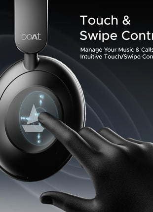 Boat New Launch Rockerz 650 Pro, Touch/Swipe Controls, Dolby Audio, 80Hrs Battery, 2Mics ENx, Fast Charge, App Support, Dual Pair, Bluetooth Over Ear Headphones with Mic (Iris Black) 