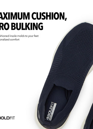 Boldfit Breathable Knit Slip On Women Walking Shoes Navy Memory Foam Insole 