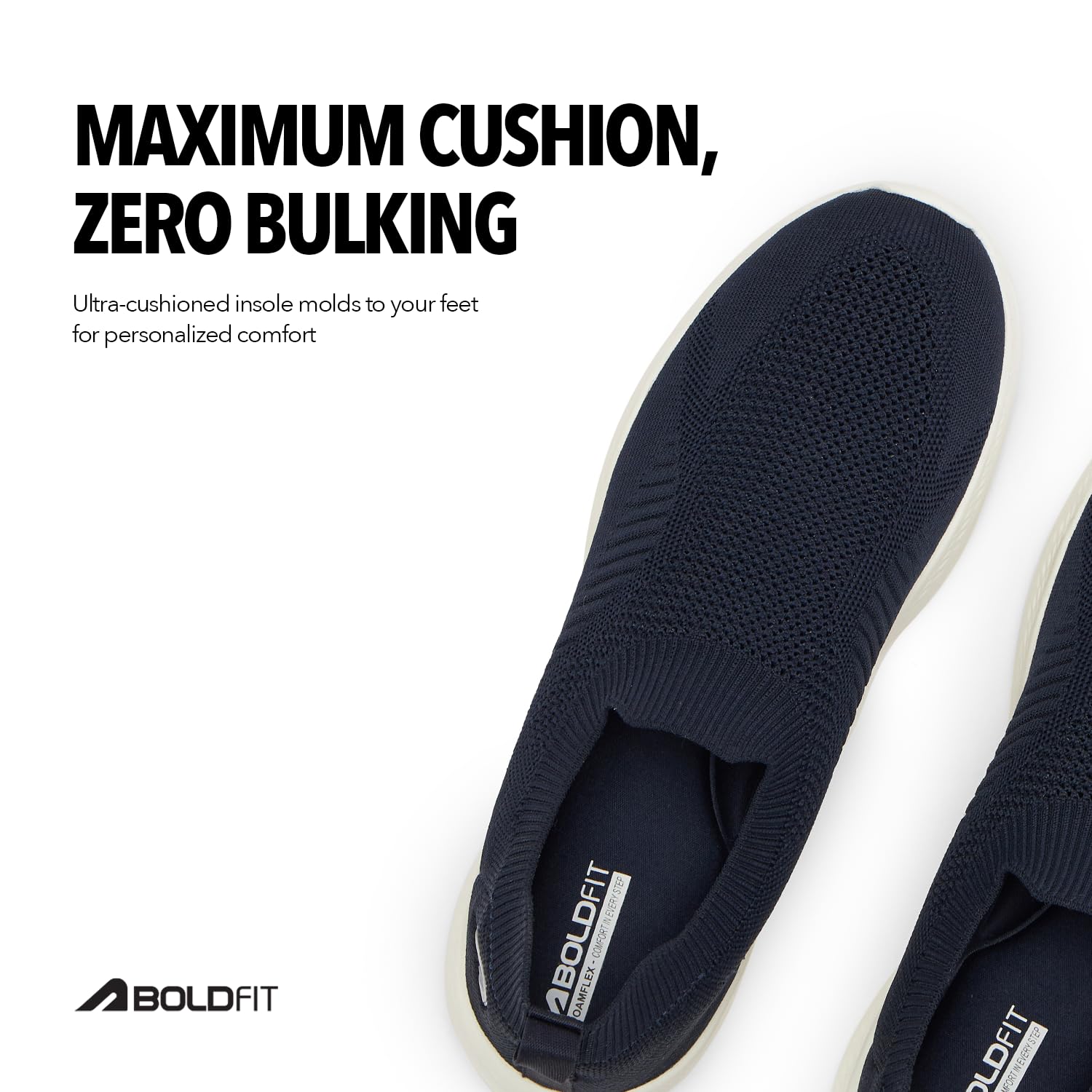 Boldfit Breathable Knit Slip On Women Walking Shoes Navy Memory Foam Insole 