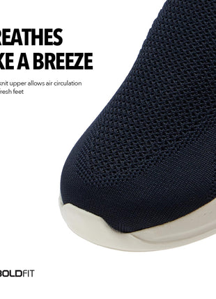 Boldfit Breathable Knit Slip On Women Walking Shoes Navy Memory Foam Insole 