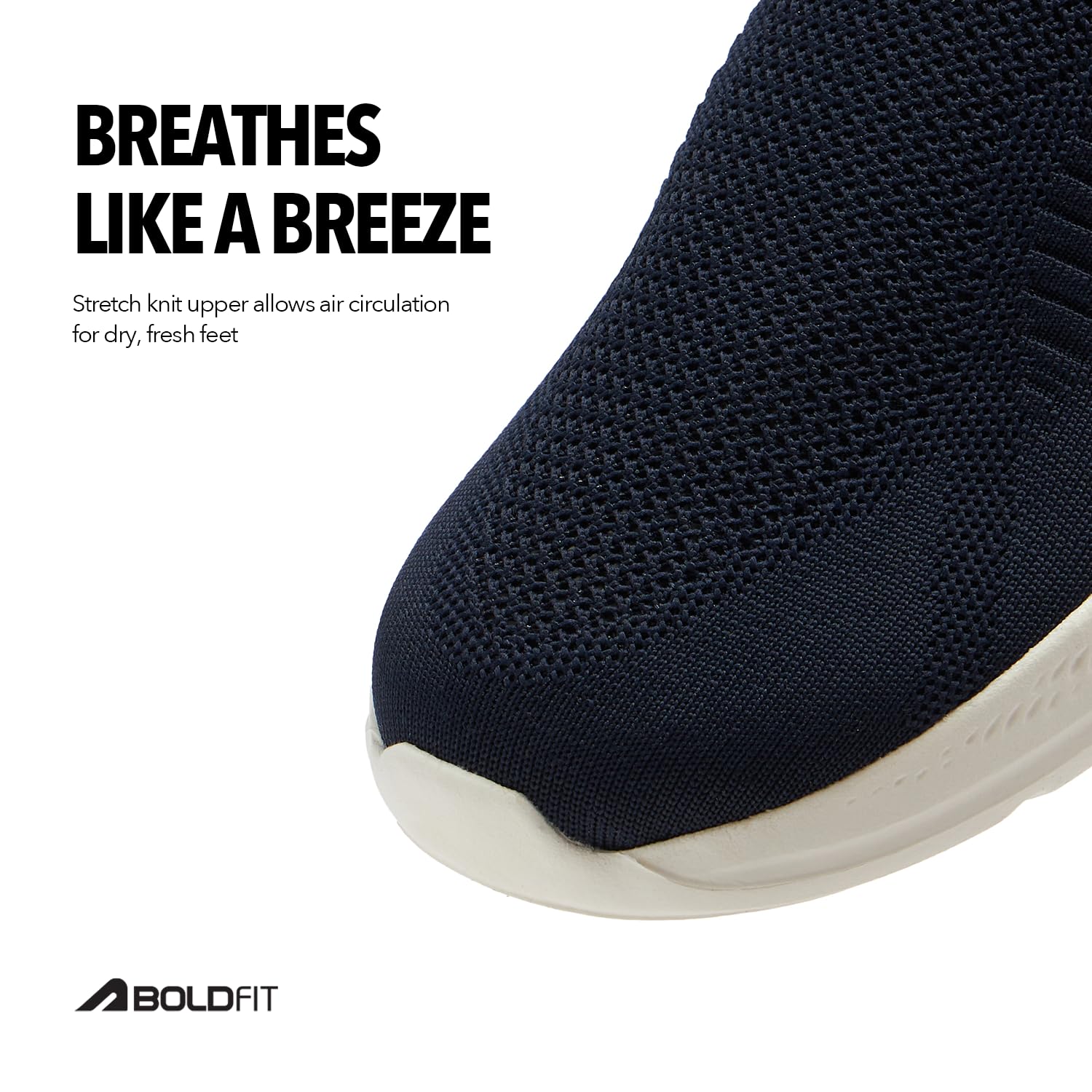 Boldfit Breathable Knit Slip On Women Walking Shoes Navy Memory Foam Insole 