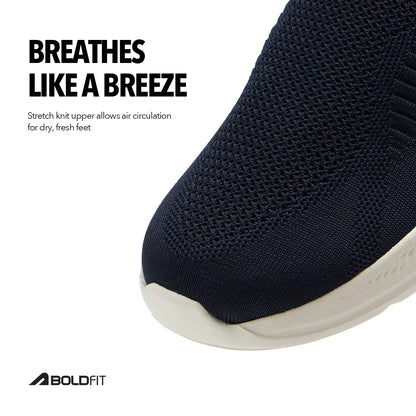 Boldfit Breathable Knit Slip On Women Walking Shoes Navy Memory Foam Insole 