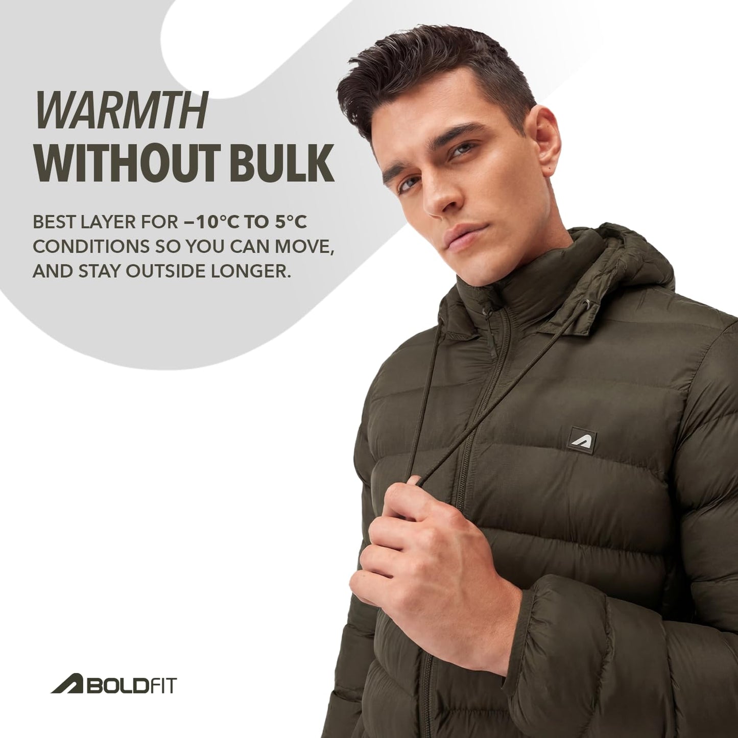 Boldfit Olive Puffer Jacket For Men Hooded Insulated Winter Jacket Size M 