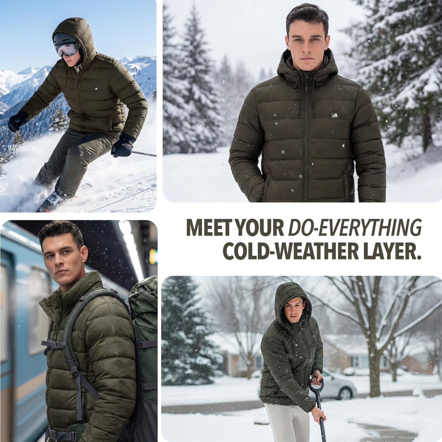 Boldfit Olive Puffer Jacket For Men Hooded Insulated Winter Jacket Size M 