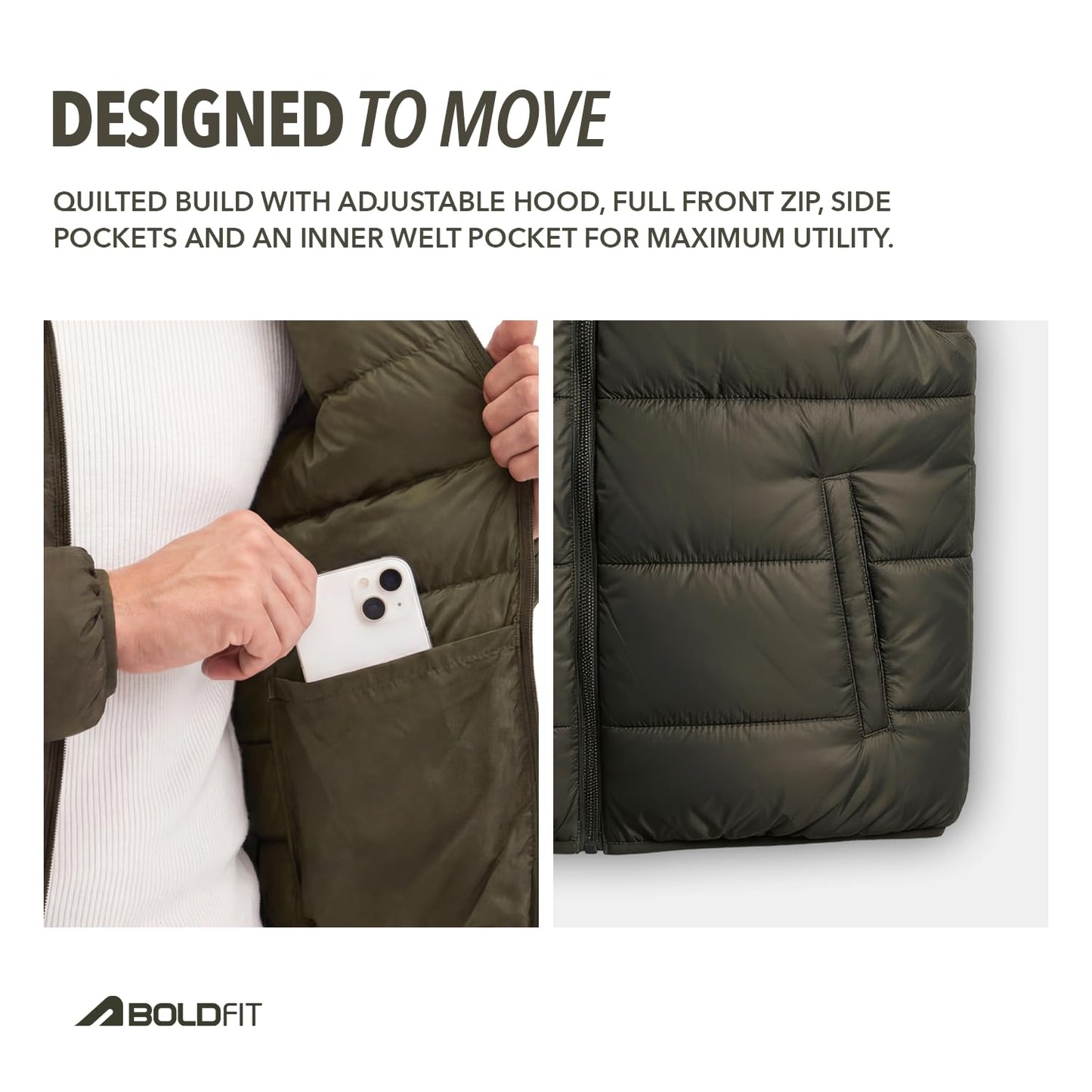 Boldfit Olive Puffer Jacket For Men Hooded Insulated Winter Jacket Size M 