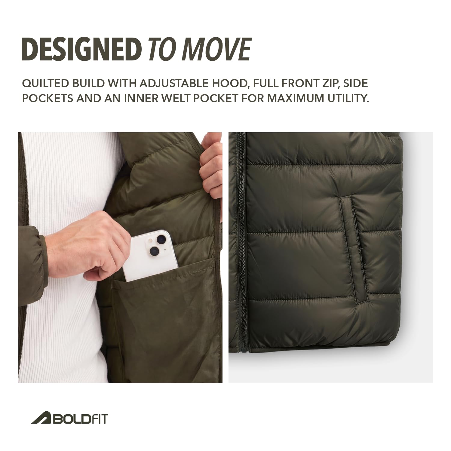 Boldfit Olive Puffer Jacket For Men Hooded Insulated Winter Jacket Size M 