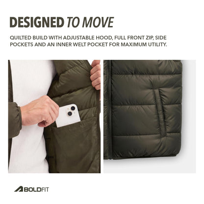 Boldfit Olive Puffer Jacket For Men Hooded Insulated Winter Jacket Size M 