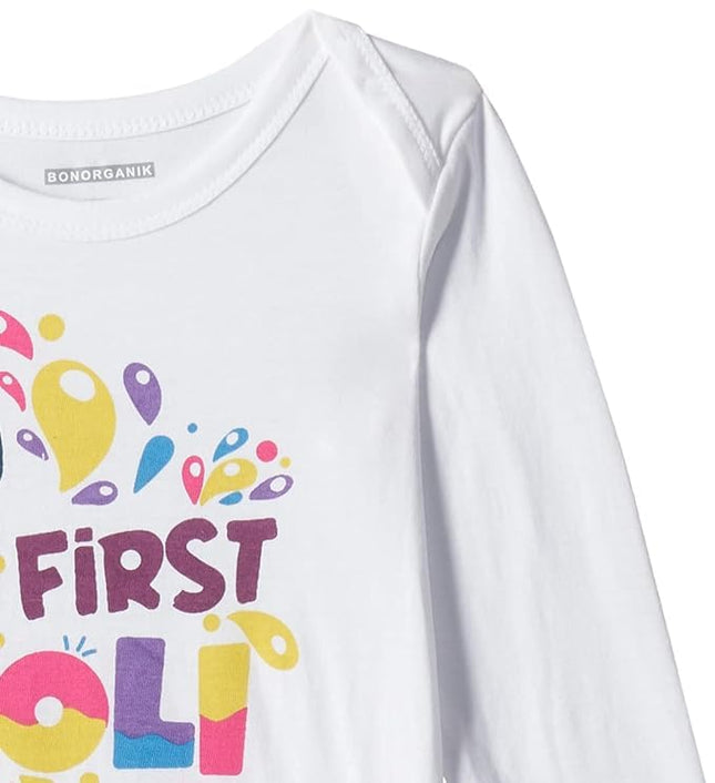 Bon Organik Unisex My First Holi Bodysuit Baby (BON7082-K_White_0-3M) 